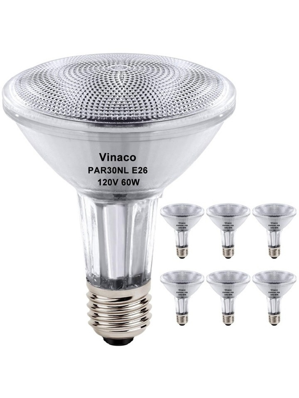 Vinaco PAR30L 60W Halogen Flood Light Bulbs E26 2800K Dimmable 6-Pack 1000LM
